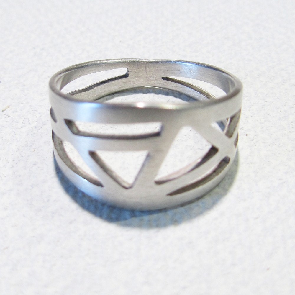 Hand Cut Geometric Ring Sterling Silver ONE OF A KIND