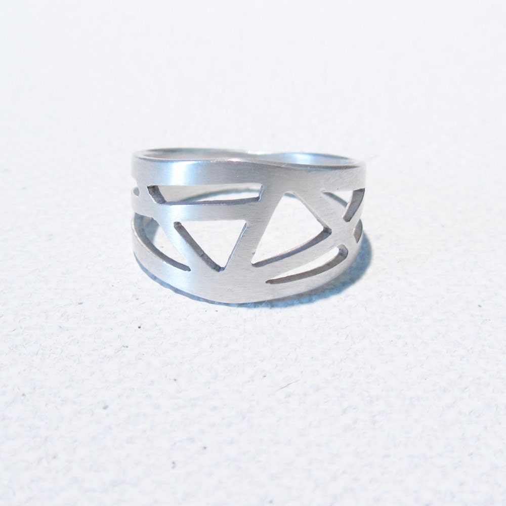 Hand Cut Geometric Ring Sterling Silver ONE OF A KIND