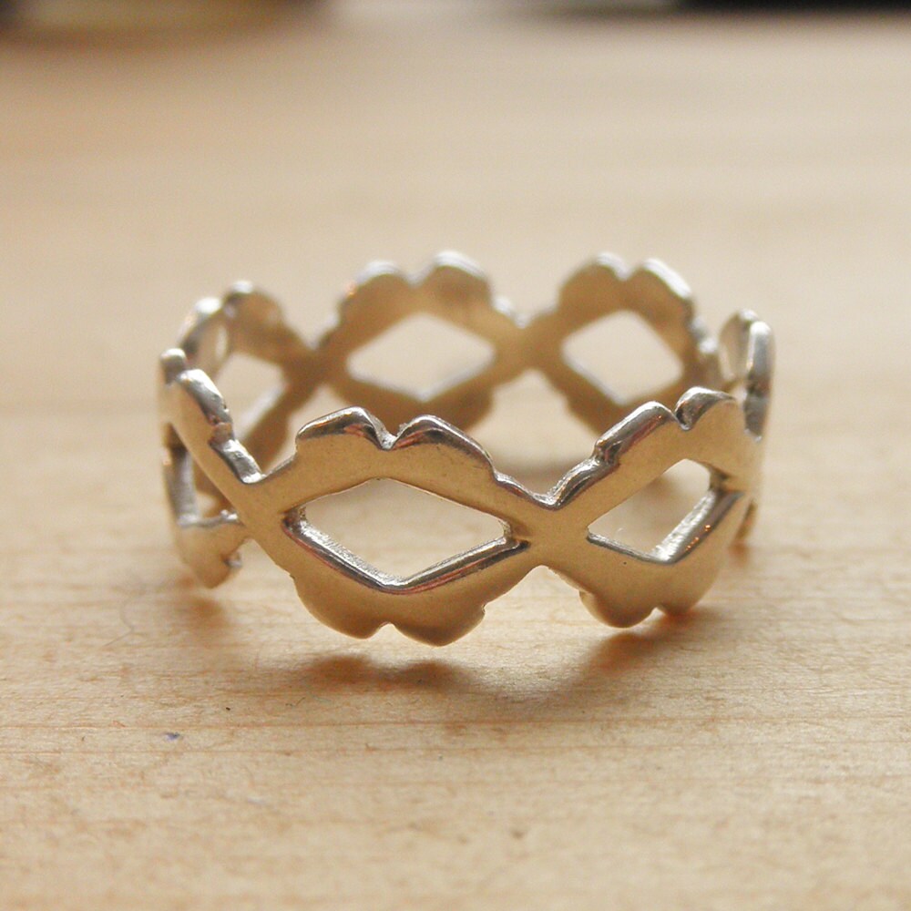 Geometric Kisses Lips Signature Ring Hand Cut Brass
