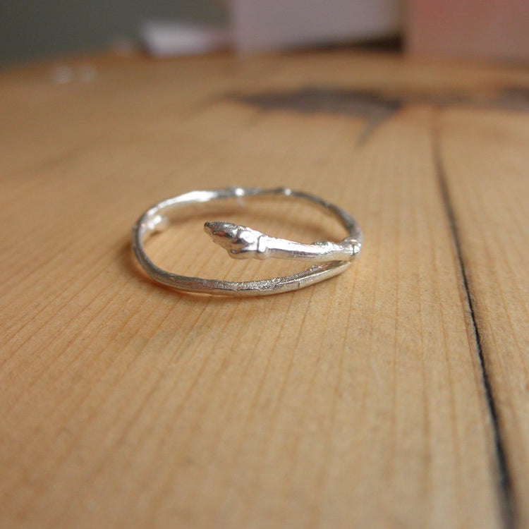 Recycled Branch Twig Ring Bud Sterling Silver refined