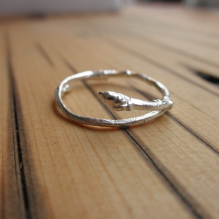 Recycled Branch Twig Ring Bud Sterling Silver refined