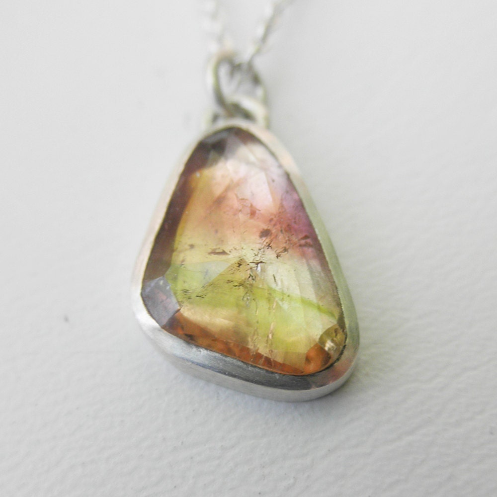 Rose cut Watermelon Tourmaline Necklace Handmade Bezel Setting