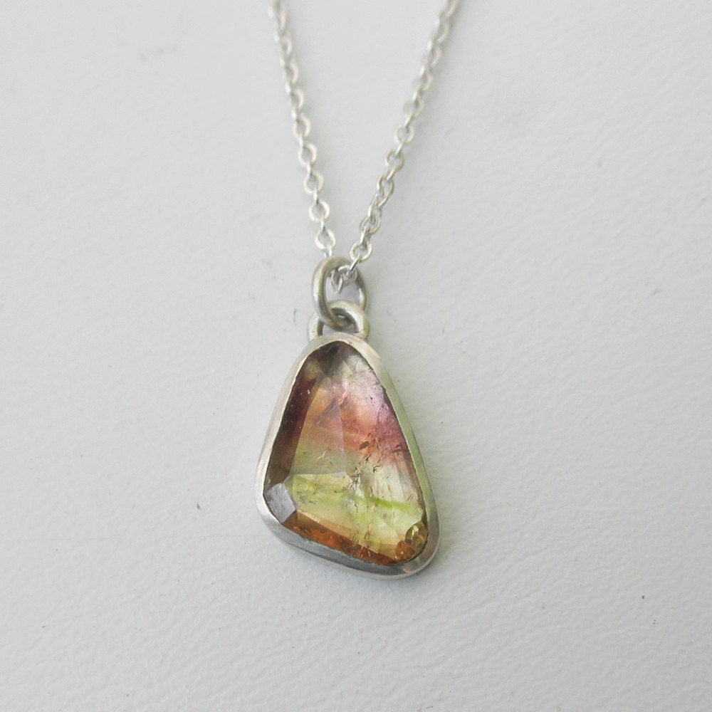 Rose cut Watermelon Tourmaline Necklace Handmade Bezel Setting