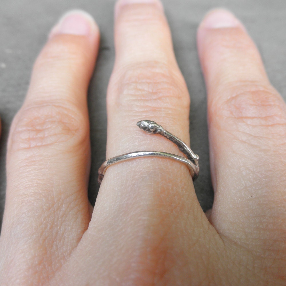 Recycled Branch Twig Ring Bud Sterling Silver refined