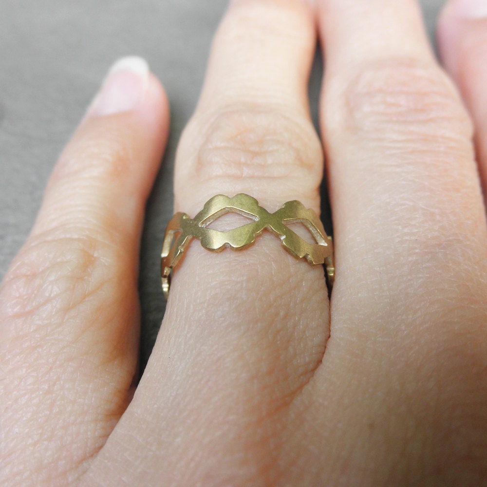 Geometric Kisses Lips Signature Ring Hand Cut Brass