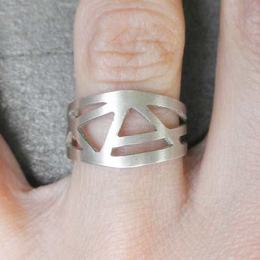 Hand Cut Geometric Ring Sterling Silver ONE OF A KIND