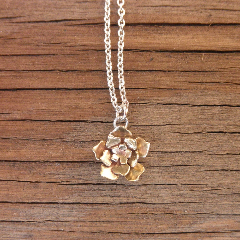 Cut Out Flower Necklace Brass flower and Sterling Silver chain