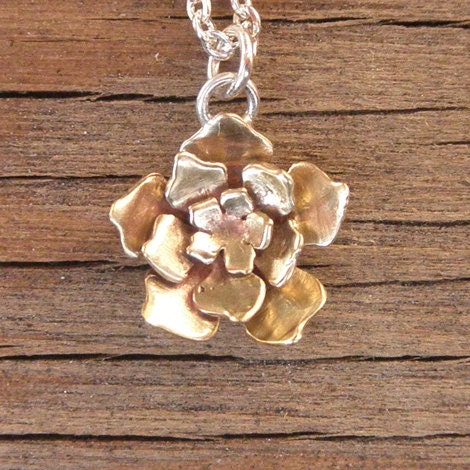 Cut Out Flower Necklace Brass flower and Sterling Silver chain