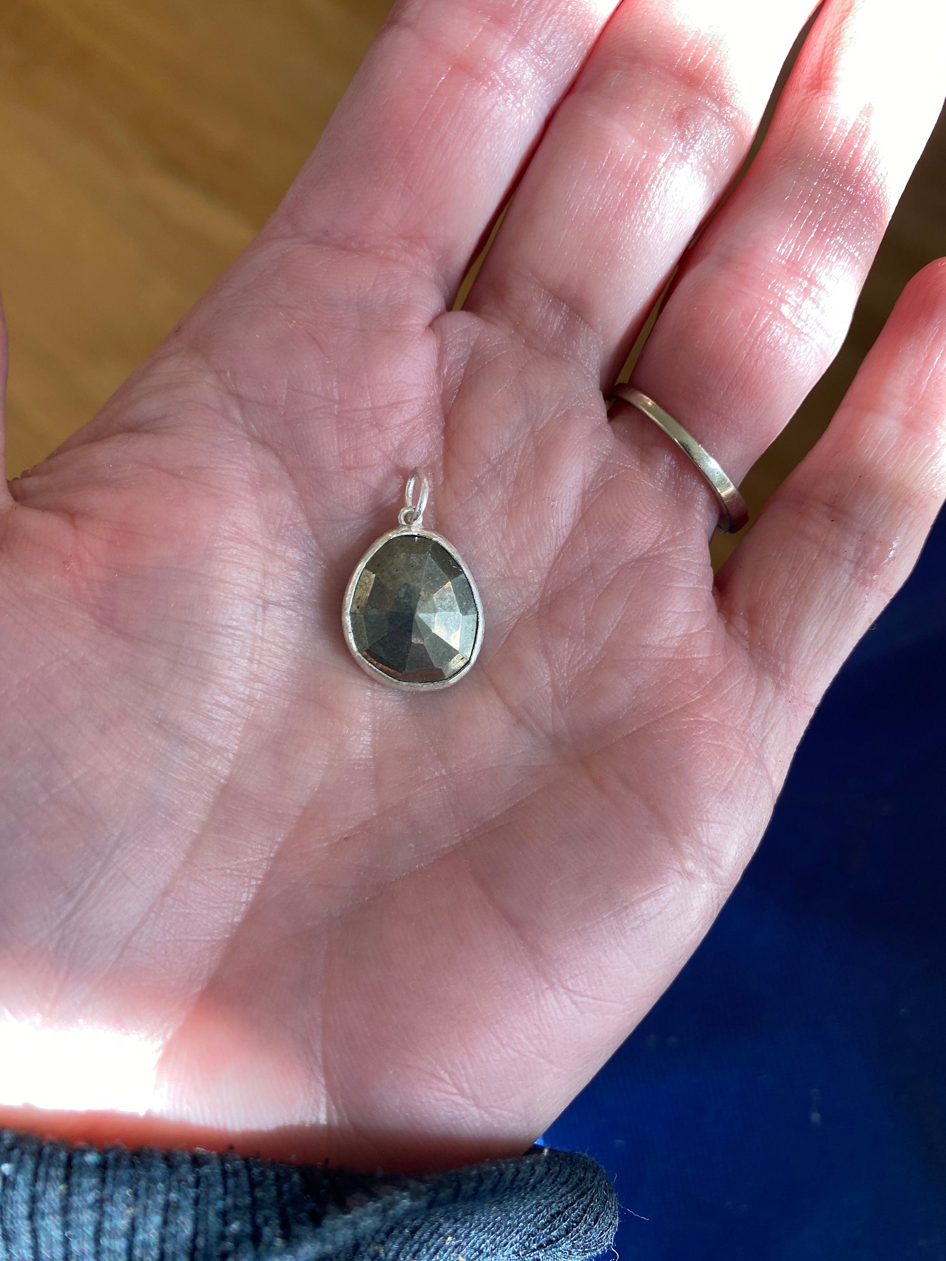 Rose cut Pyrite Handmade Bezel Setting Necklace sterling silver