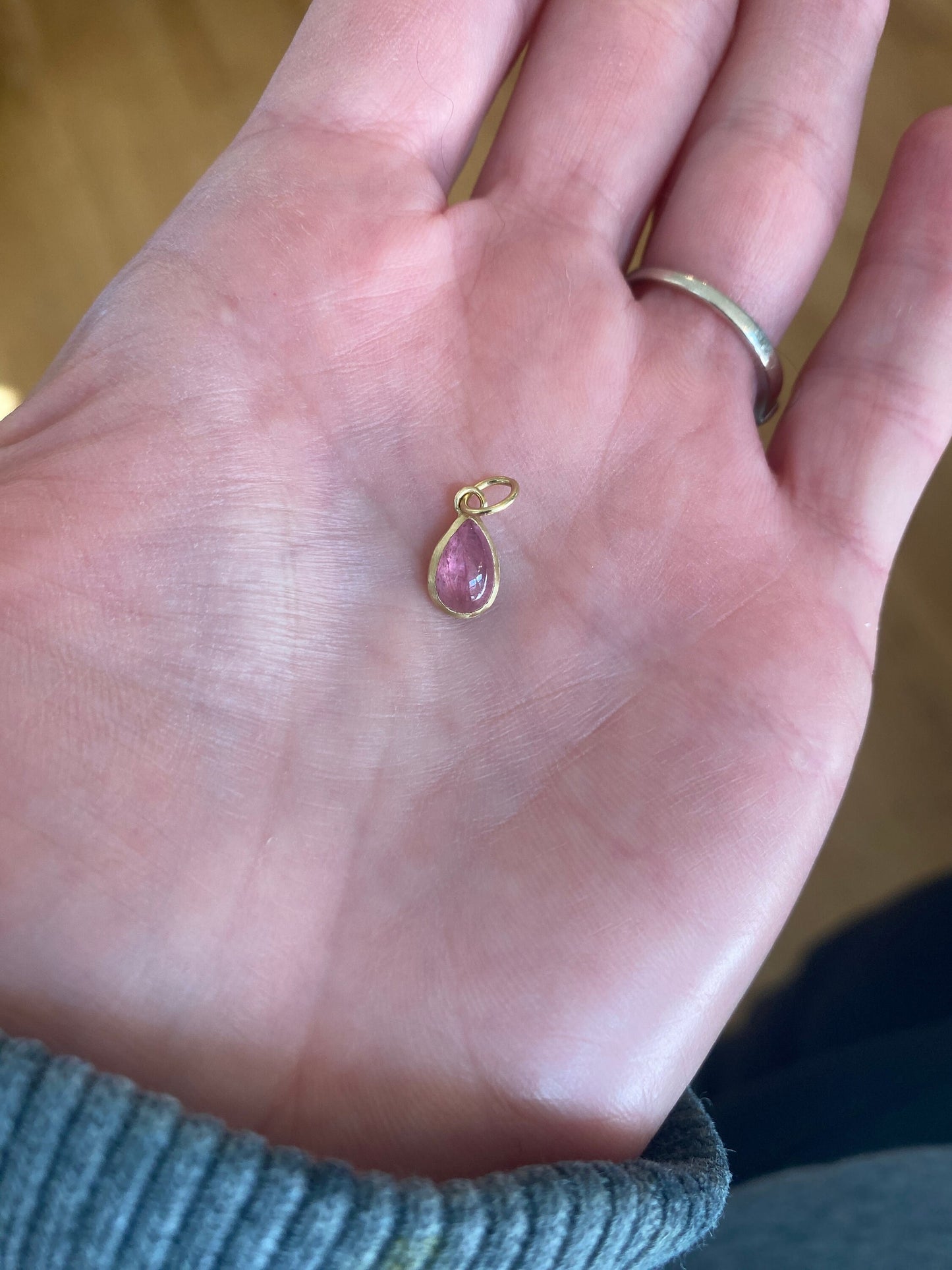 Pink Teardrop Tourmaline Handmade Bezel 18k & 14k chain