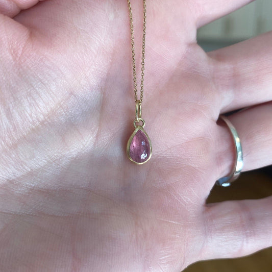 Pink Teardrop Tourmaline Handmade Bezel 18k & 14k chain