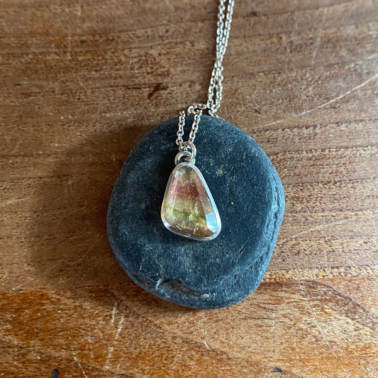 Rose cut Watermelon Tourmaline Necklace Handmade Bezel Setting