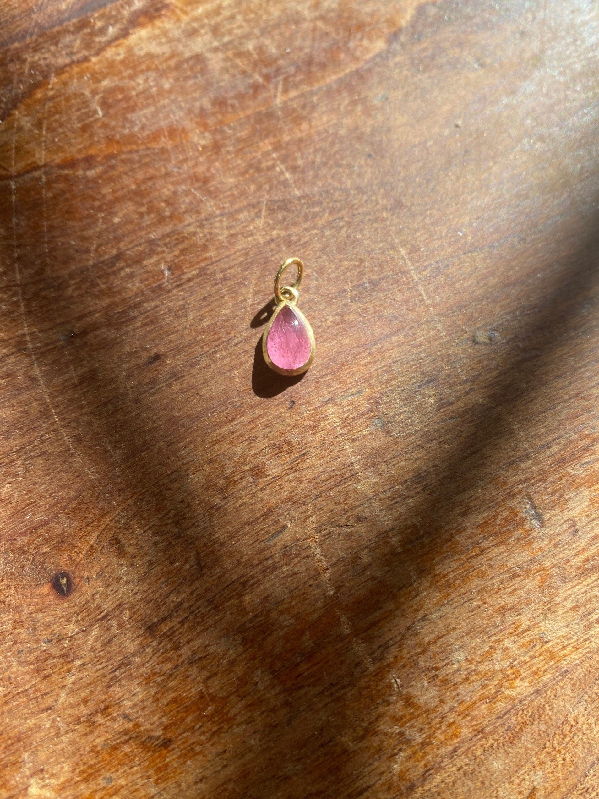 Pink Teardrop Tourmaline Handmade Bezel 18k & 14k chain