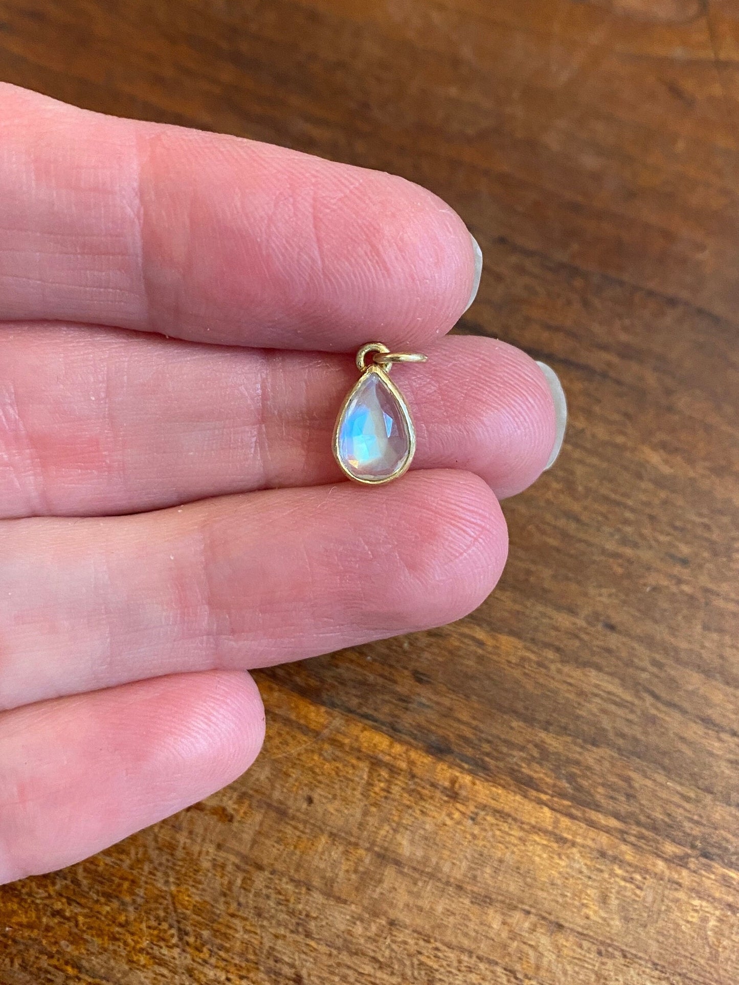 Teardrop Rose Cut Moonstone Pendant Handmade 18K Gold