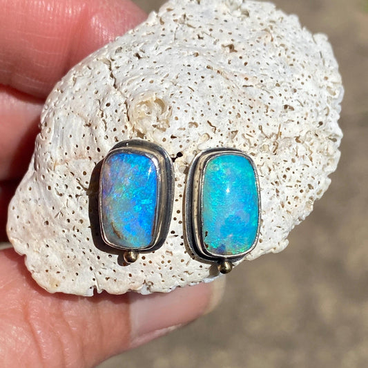 Unicorn Australian Pipe Opal Earrings Handmade in Sterling Silver & 18k gold