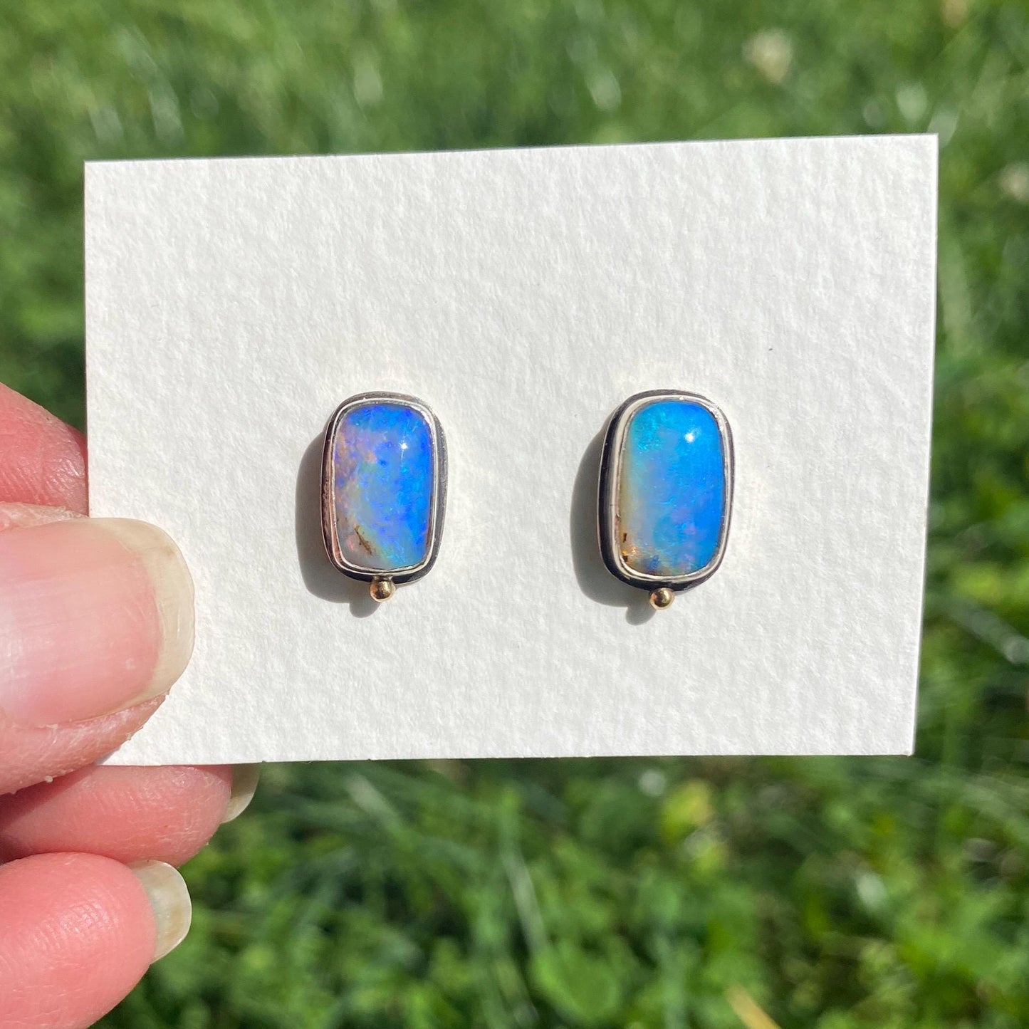 Unicorn Australian Pipe Opal Earrings Handmade in Sterling Silver & 18k gold