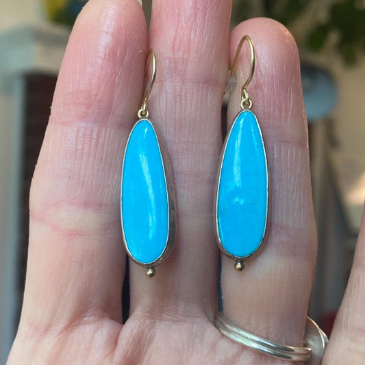 Exquisite Turquoise Earrings | Stunning Pair Handcrafted in Sterling Silver & 14k Gold