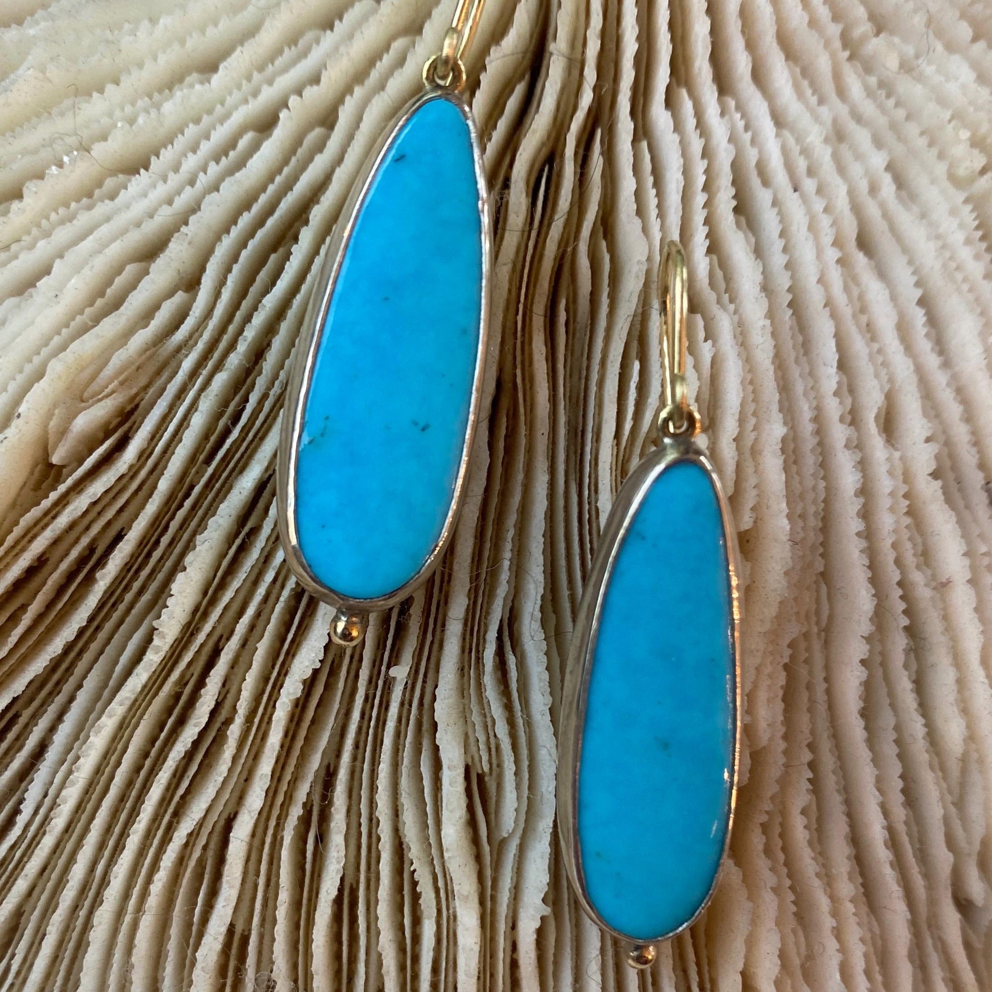 Exquisite Turquoise Earrings | Stunning Pair Handcrafted in Sterling Silver & 14k Gold