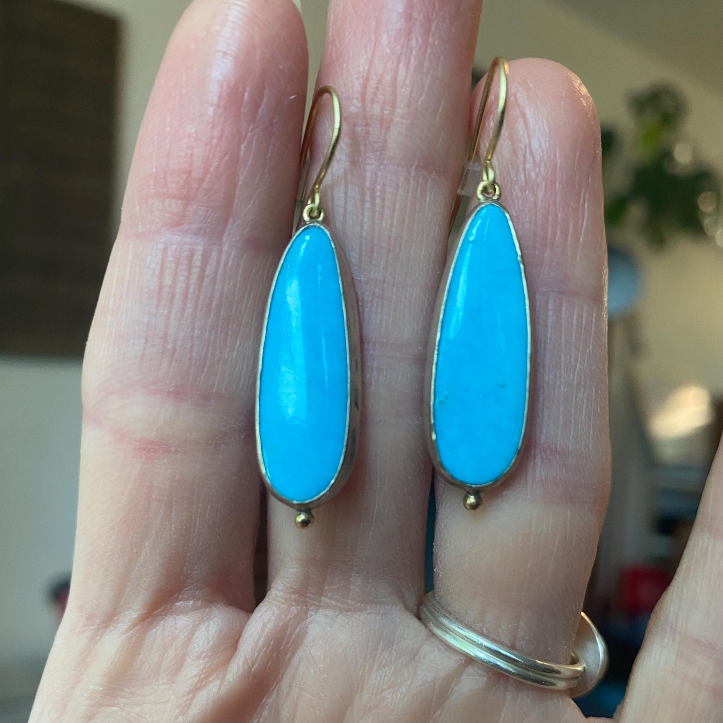 Exquisite Turquoise Earrings | Stunning Pair Handcrafted in Sterling Silver & 14k Gold