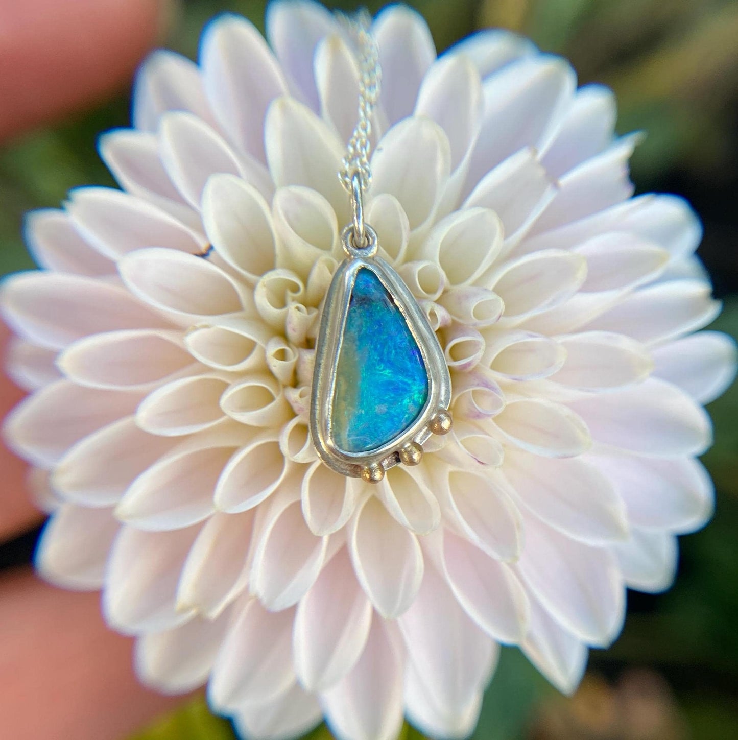 Ocean Glitter Bomb Boulder Opal Pendant 14k Gold