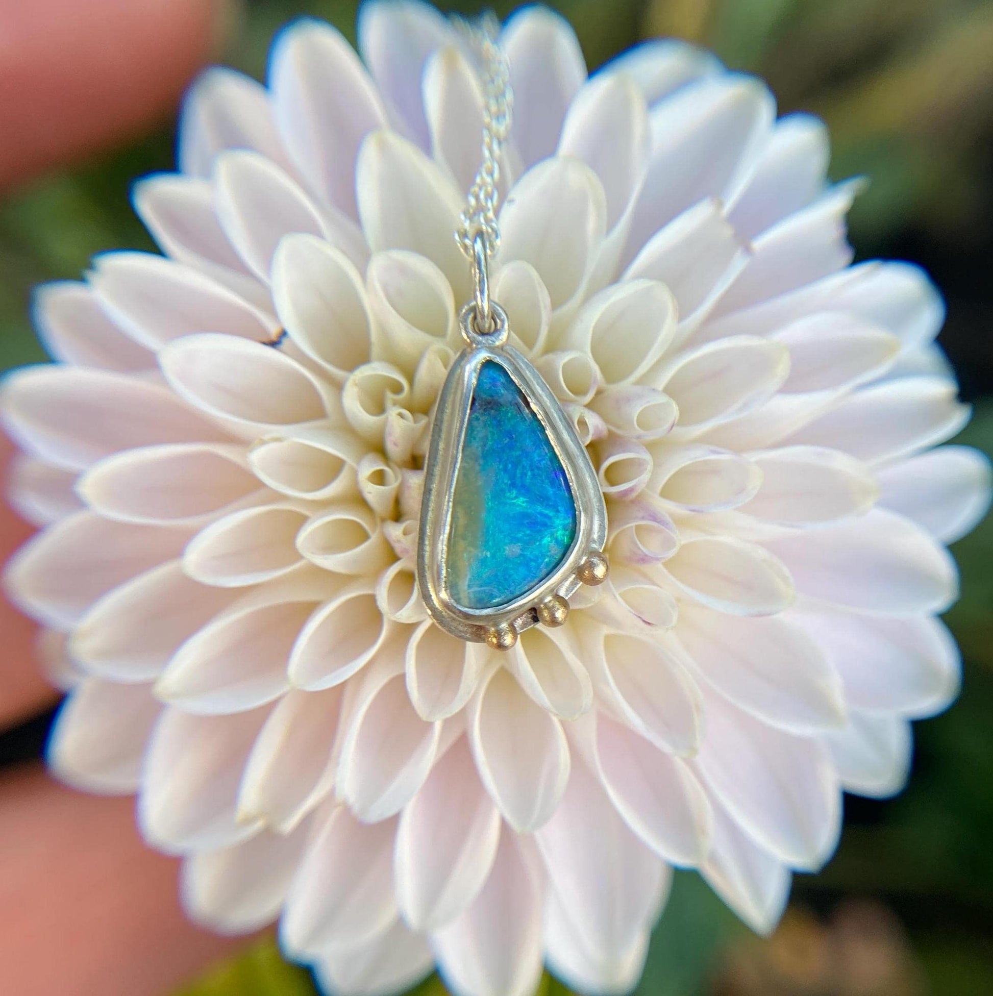 Ocean Glitter Bomb Boulder Opal Pendant 14k Gold