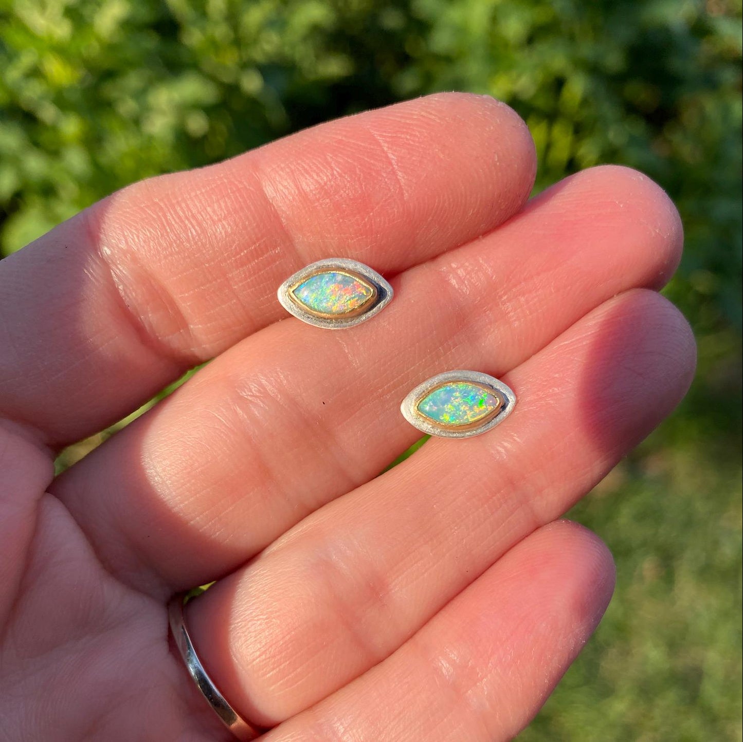 Rainbow Crystal Opal Studs Silver & 18k Gold