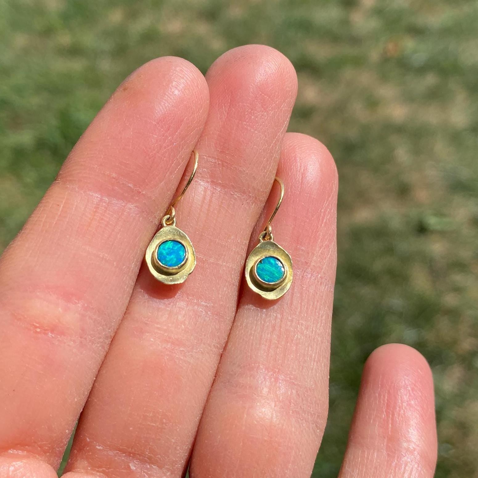 Evil Eye Ocean Boulder Opal Earrings 18k Gold