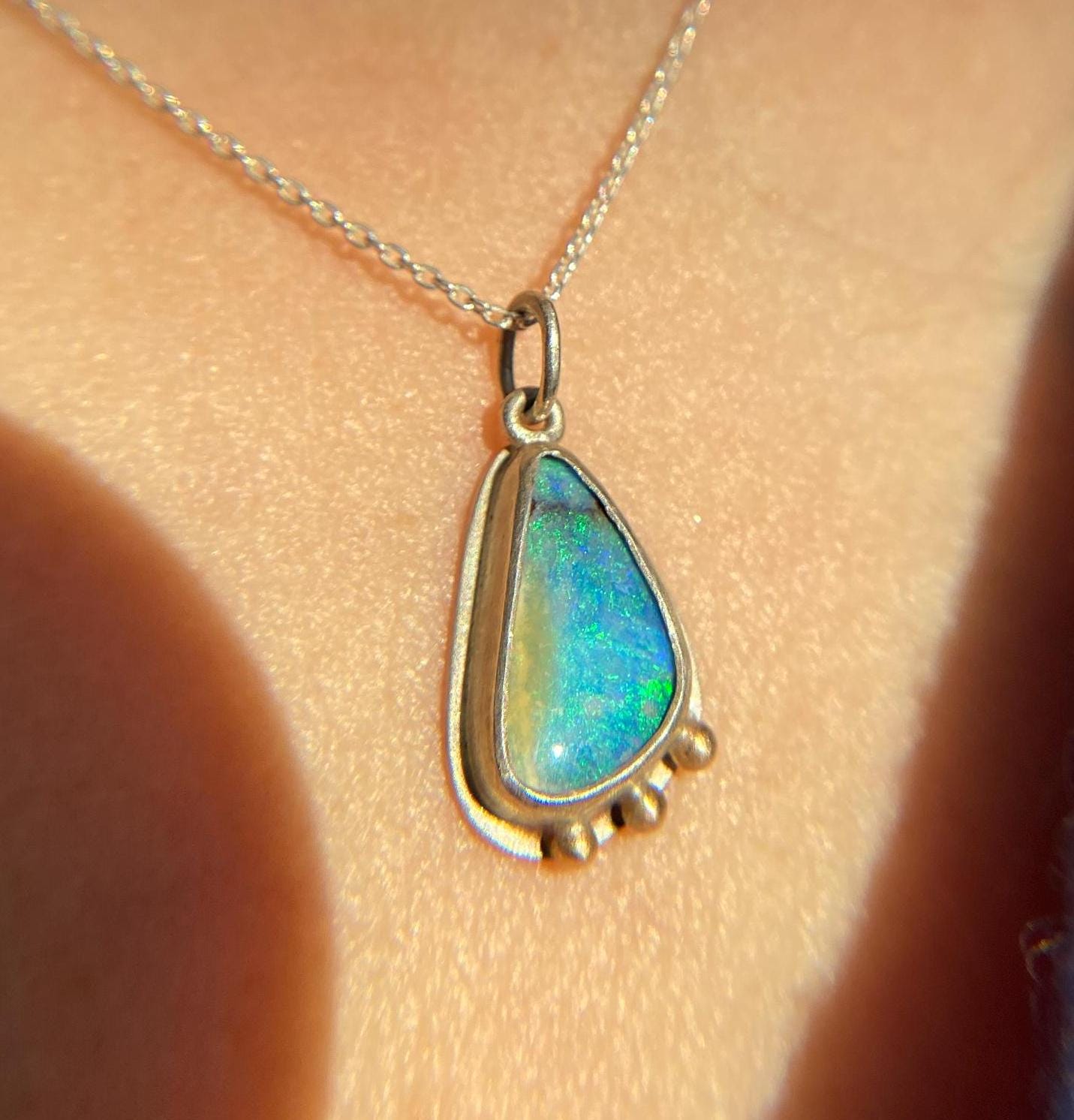 Ocean Glitter Bomb Boulder Opal Pendant 14k Gold