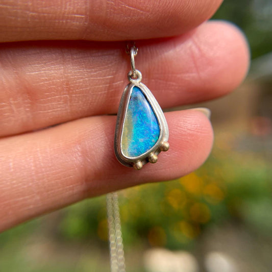 Ocean Glitter Bomb Boulder Opal Pendant 14k Gold