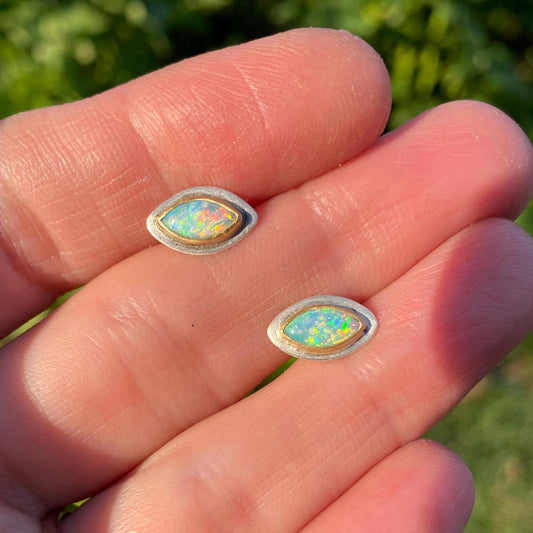 Rainbow Crystal Opal Studs Silver & 18k Gold