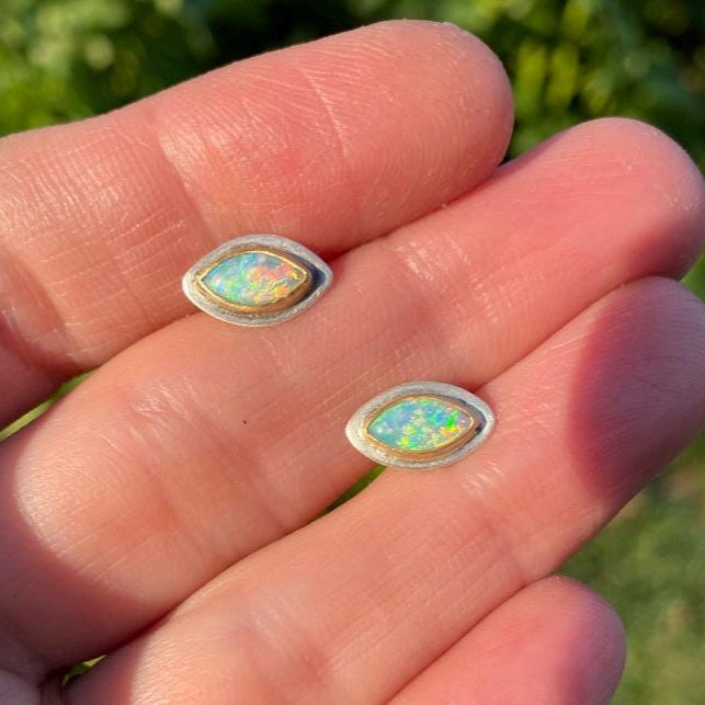 Rainbow Crystal Opal Studs Silver & 18k Gold