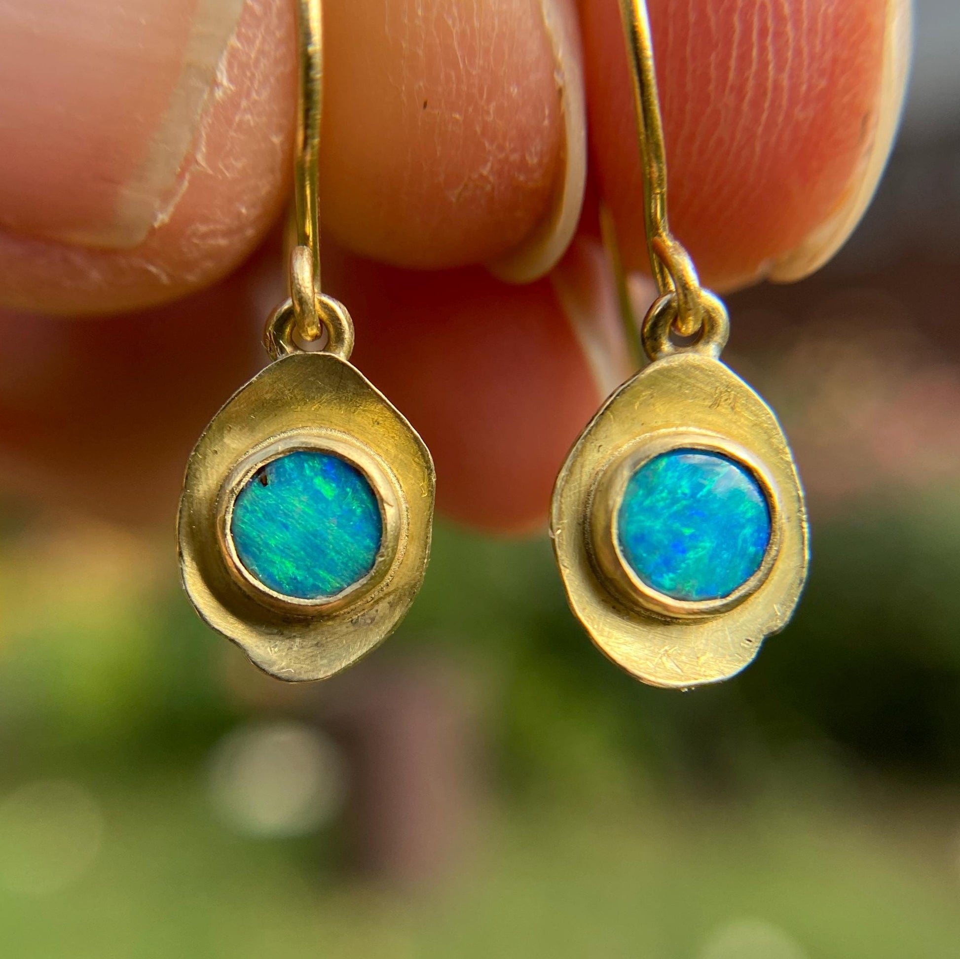 Evil Eye Ocean Boulder Opal Earrings 18k Gold