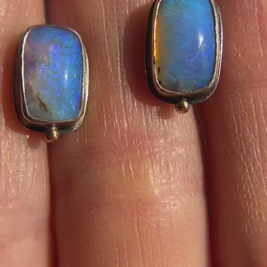 Unicorn Australian Pipe Opal Earrings Handmade in Sterling Silver & 18k gold