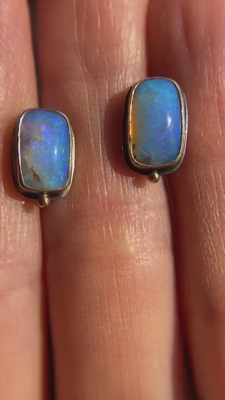 Unicorn Australian Pipe Opal Earrings Handmade in Sterling Silver & 18k gold