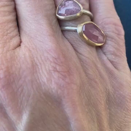 Organic Rose Cut Pink Umba Sapphire Ring in 18k Gold & Silver - Sea Collection