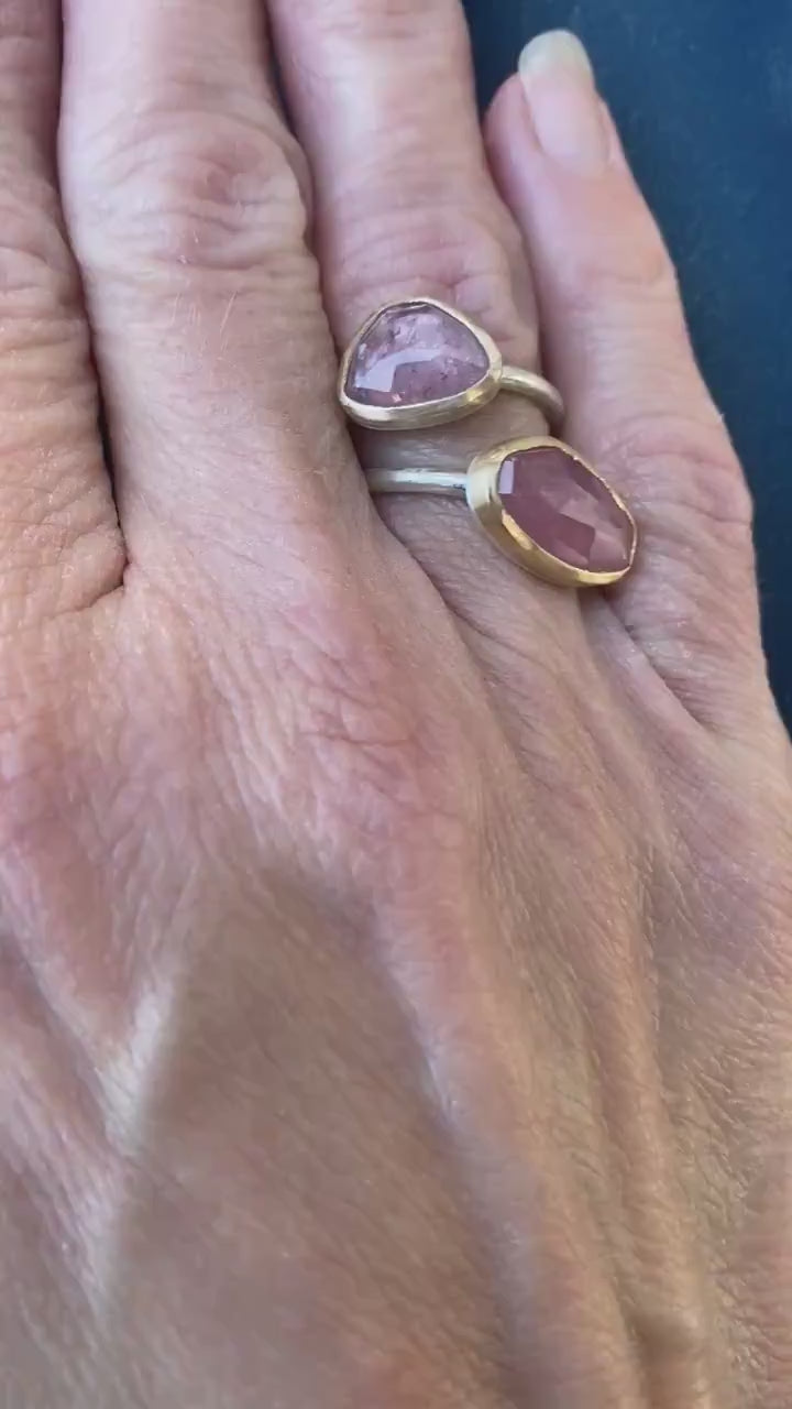 Organic Rose Cut Pink Umba Sapphire Ring in 18k Gold & Silver - Sea Collection