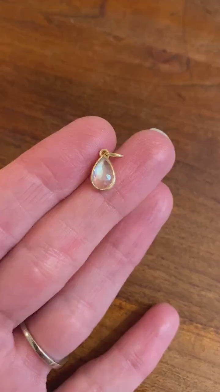 Teardrop Rose Cut Moonstone Pendant Handmade 18K Gold