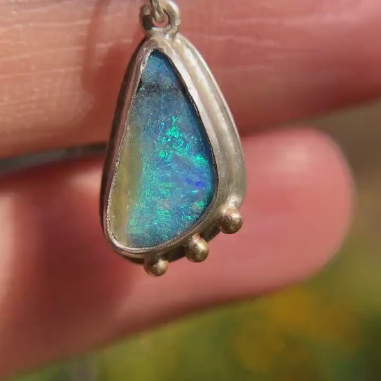Ocean Glitter Bomb Boulder Opal Pendant 14k Gold
