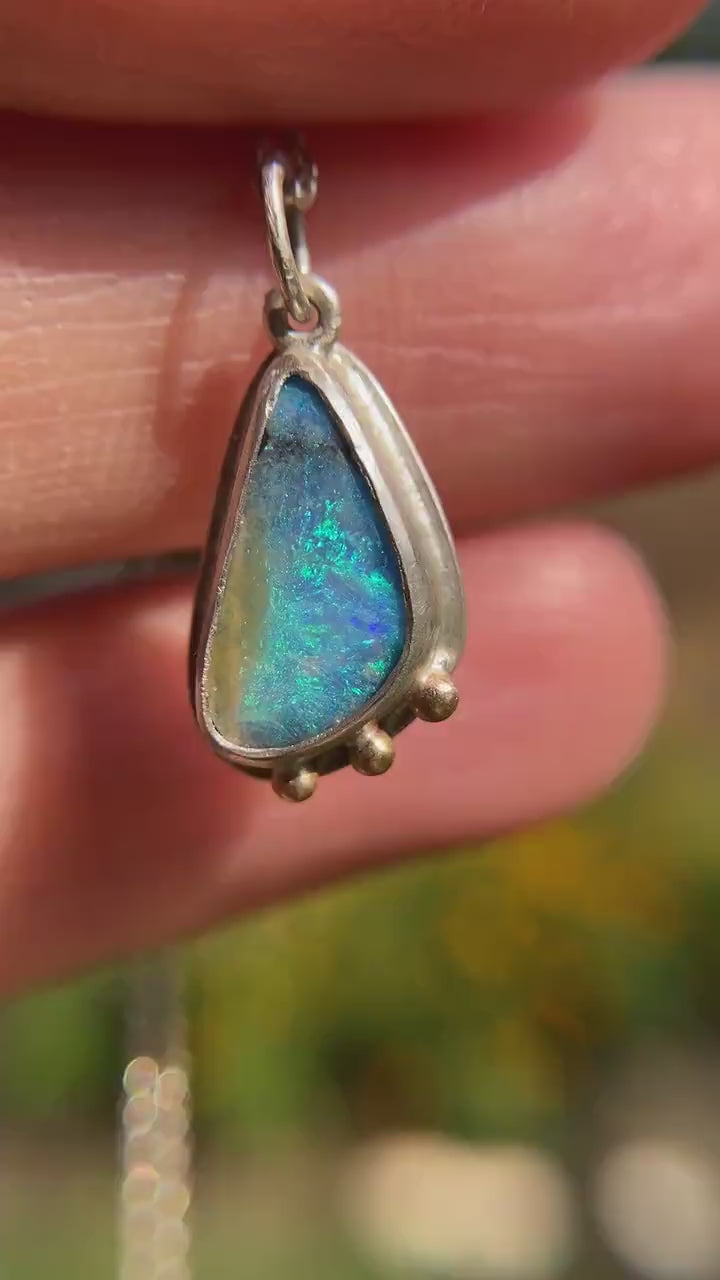 Ocean Glitter Bomb Boulder Opal Pendant 14k Gold