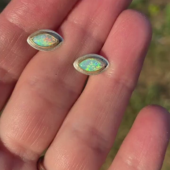 Rainbow Crystal Opal Studs Silver & 18k Gold