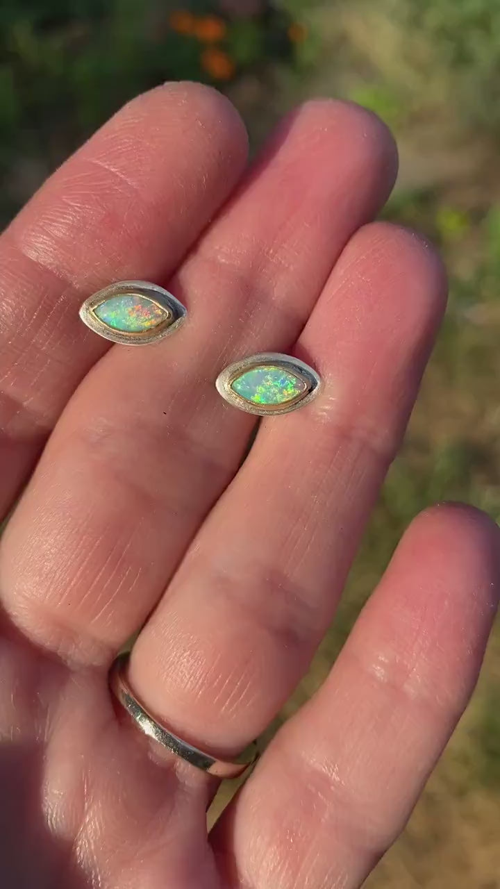 Rainbow Crystal Opal Studs Silver & 18k Gold