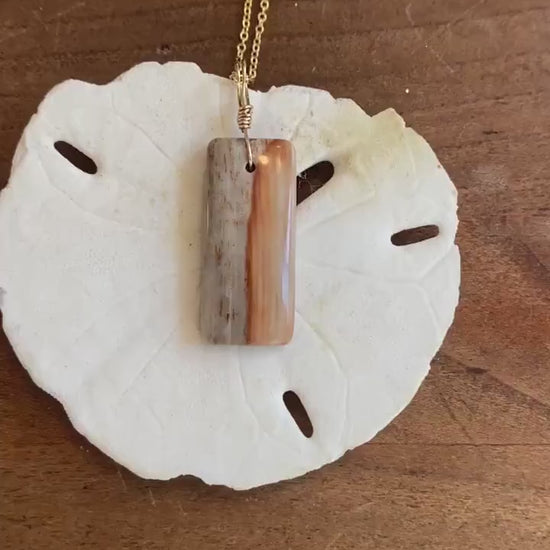 Peach Petrified Wood Pendant with Gold Filled Cable Chain - Sea Collection