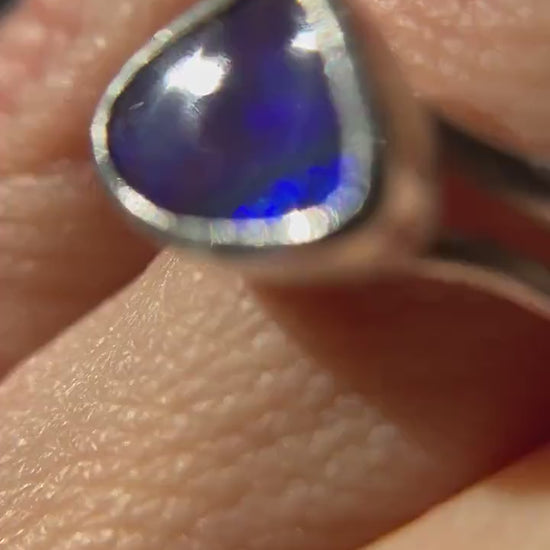Purple & Blue Flash Boulder Opal Twig Ring