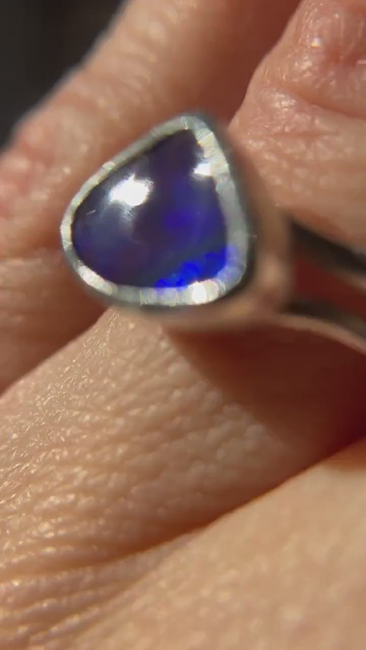 Purple & Blue Flash Boulder Opal Twig Ring